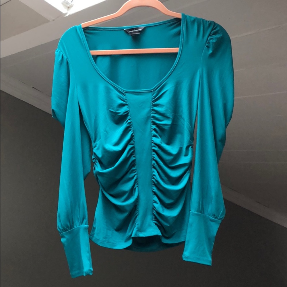 Teal Scoop-Neck, Cold Shoulder, Long Sleeve Top, S